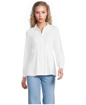 Women's Long-Sleeve Pintuck Button-Front Blouse