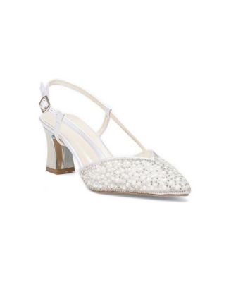 Forever and Always Shoes Women's Kristen Pearl Embellished Block Heel Pump