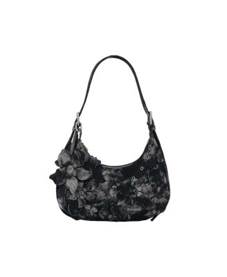 Denim Floral-Print Shoulder Bag