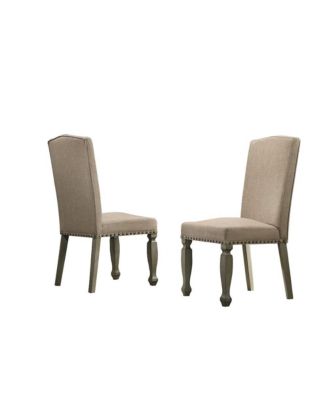 Breda Antique Finish Upholstered Nailhead Dining Chair, Set of 2