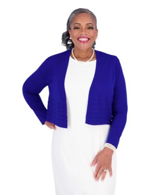 Women's Kissing Front Cropped Striped-Border Shrug