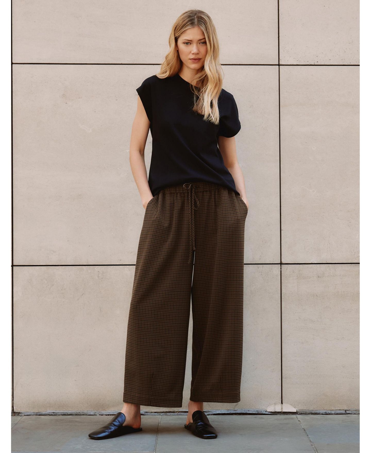 Женские брюки Albaray Gingham-Print Drawstring Wide-Leg Culotte, цвет: Шоколадный — фото 5
