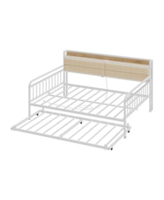Metal Daybed Frame with Upholstered Headboard and Trundle for Home