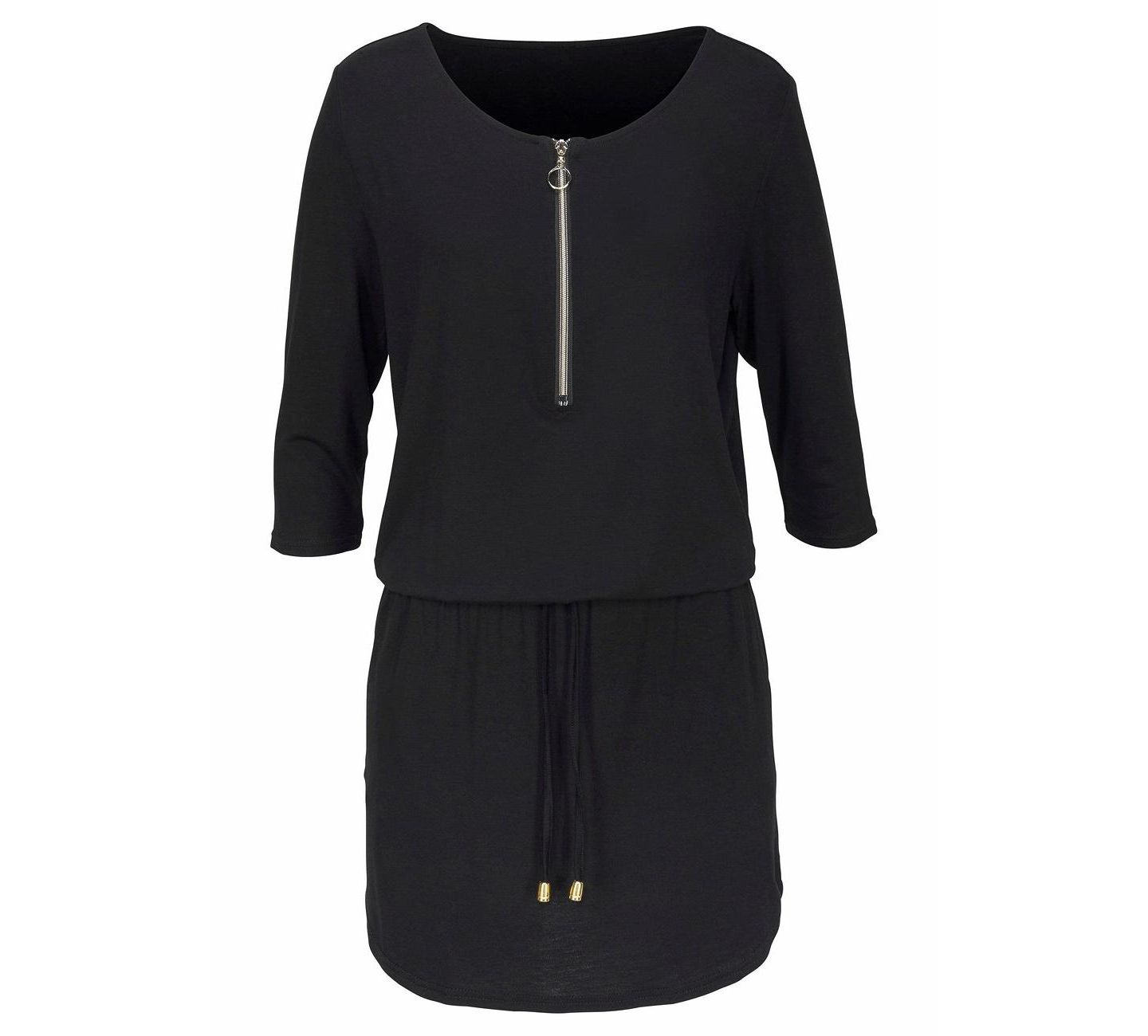 Женское платье Lascana 3/4-Sleeve Zipper-Detail Mini Viscose-Blend, цвет: Чёрный — фото 5