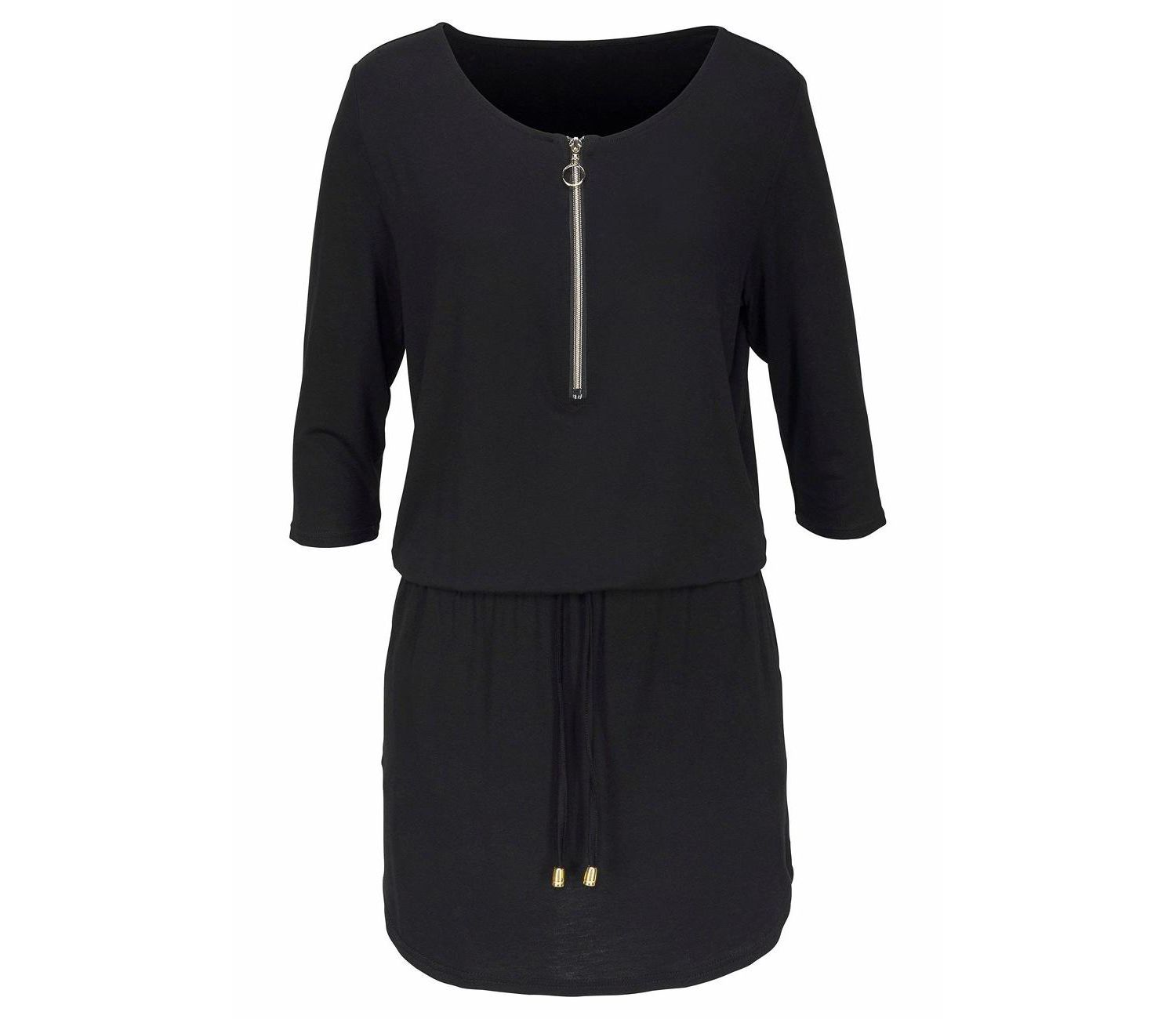 Women's 3/4-Sleeve Zipper-Detail Mini Viscose-Blend Dress