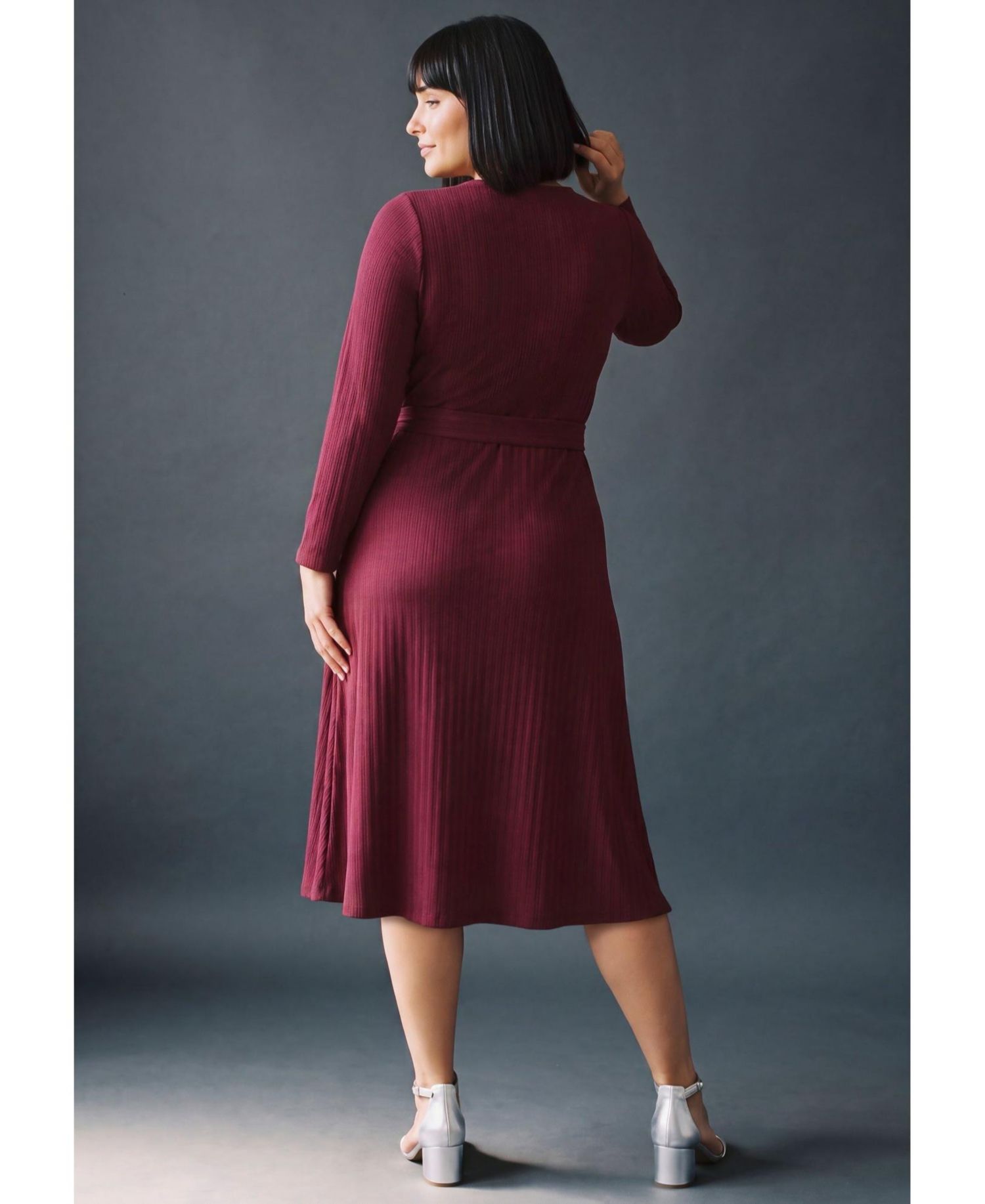 Plus Size Rosalind Faux-Wrap V-Neck Long-Sleeve Dress