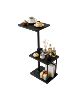 360degree(s) Swivel C-Shaped End Table, 3-Tier Nightstand with Storage Shelf, Space-Saving TV Tray for Living Room and Bedroom