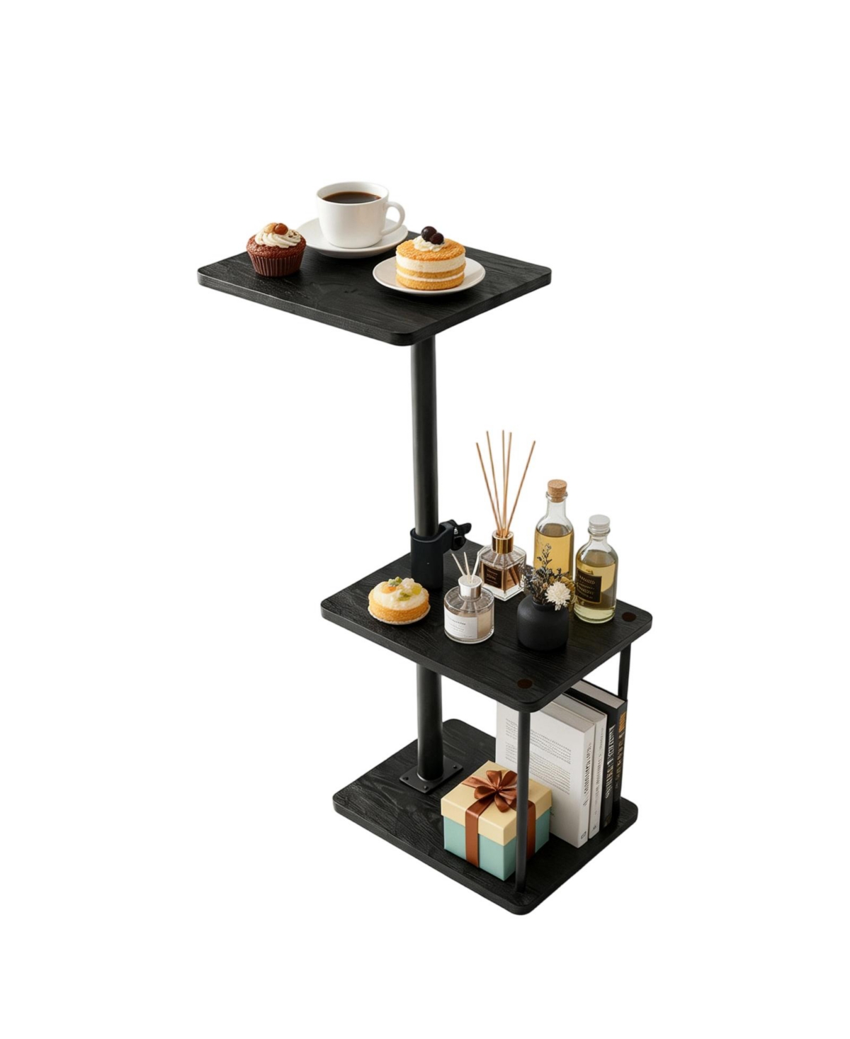 gaomon 360degree(s) Swivel C-Shaped End Table, 3-Tier Nightstand with Storage Shelf, Space-Saving Tv Tray for Living Room and Bedroom