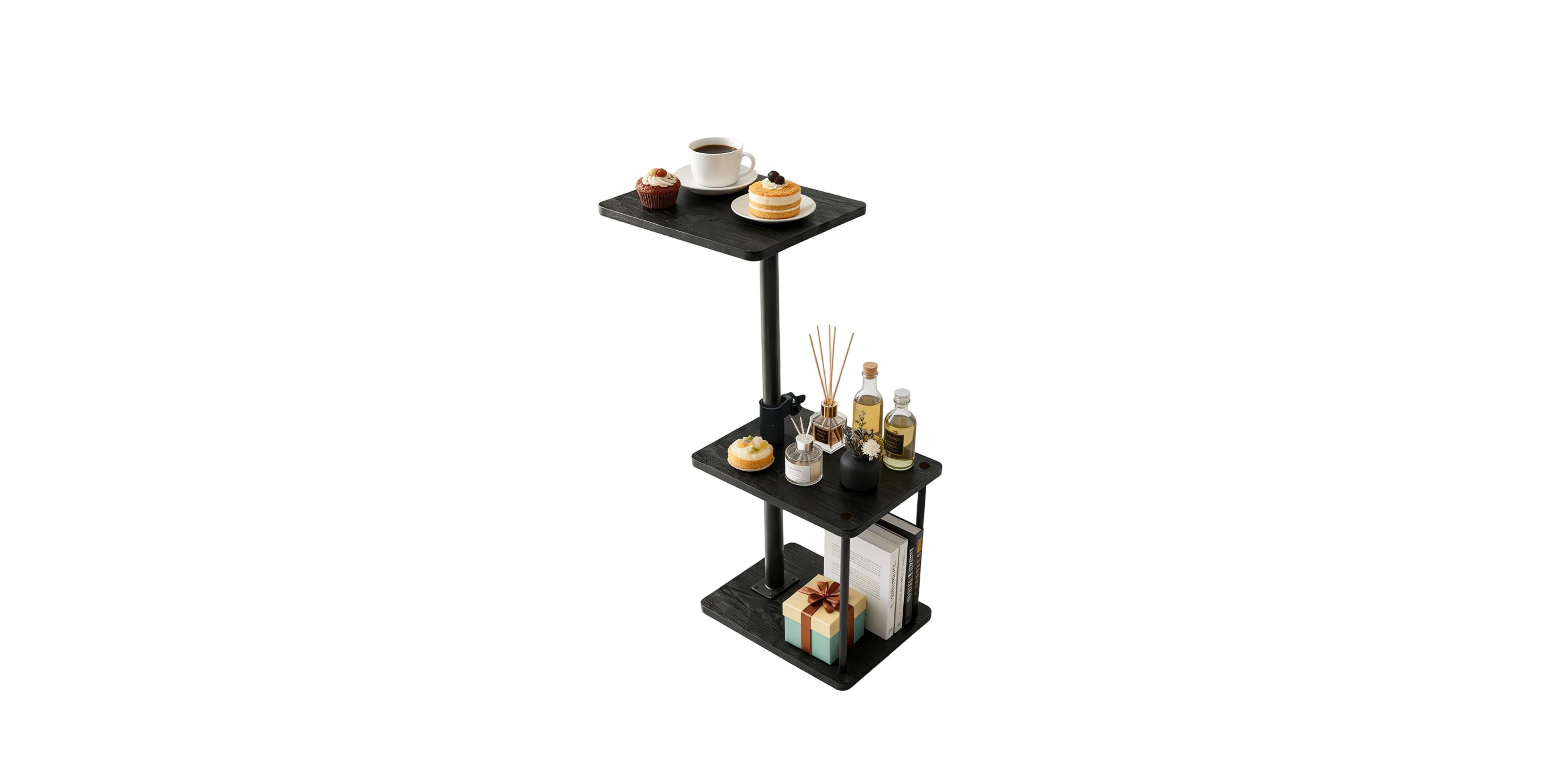 gaomon 360degree(s) Swivel C-Shaped End Table, 3-Tier Nightstand with Storage Shelf, Space-Saving Tv Tray for Living Room and Bedroom