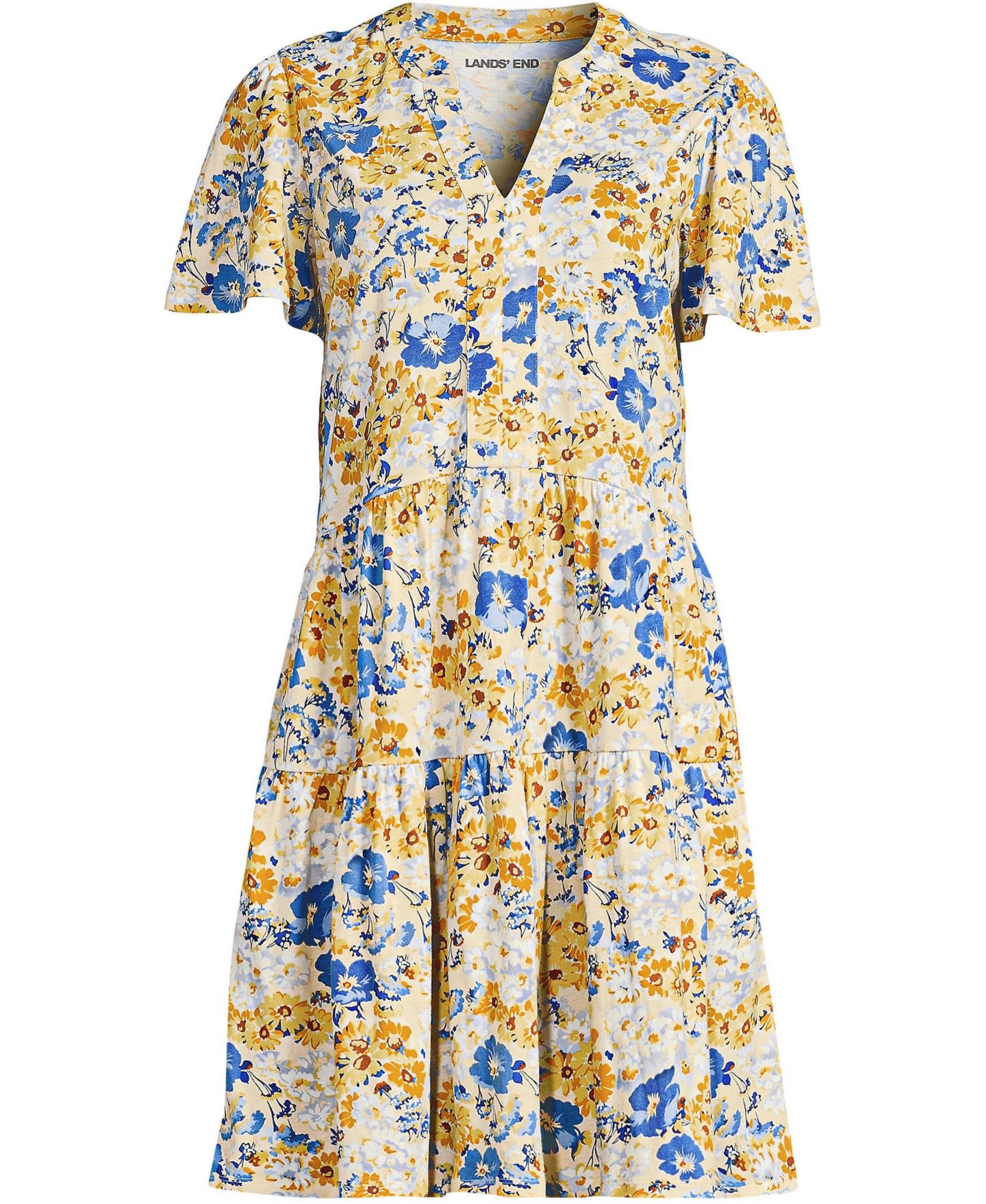 Женское платье Lands' End Cotton Jersey Tiered Mini, цвет: Синий — фото 4