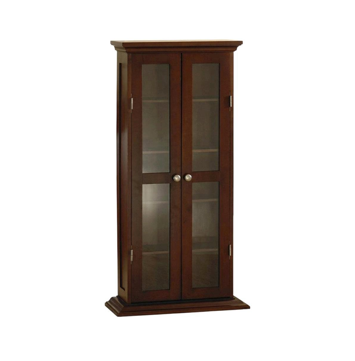 FurniFact Media Storage Cabinet, Glass Doors, 4 Adjustable Shelves