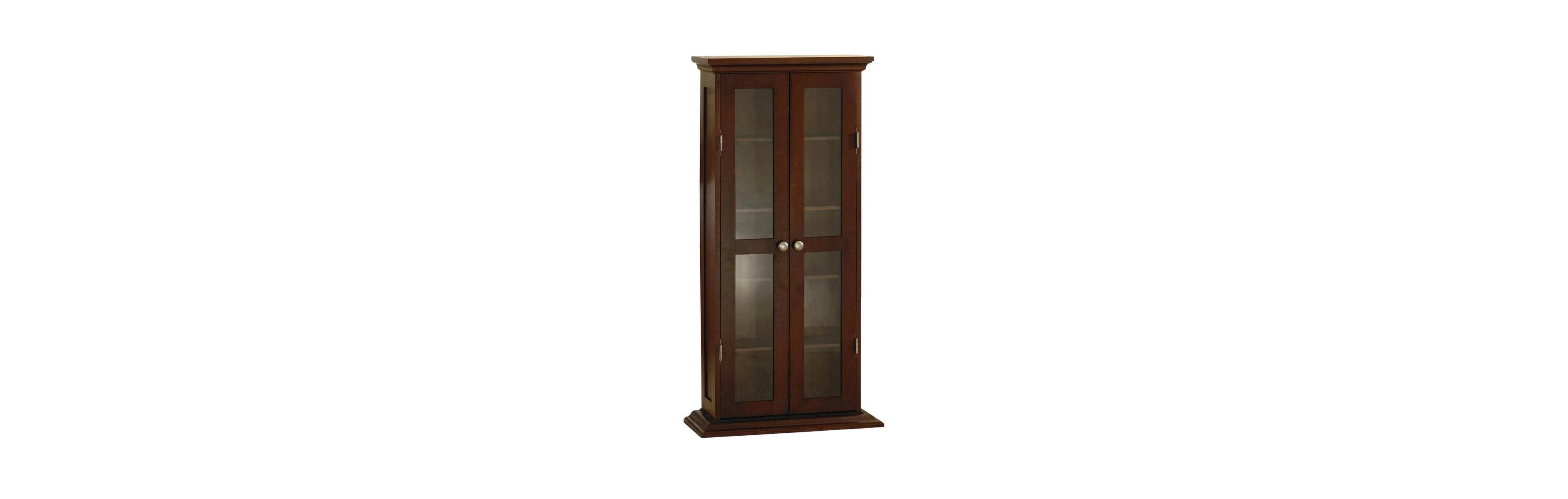 FurniFact Media Storage Cabinet, Glass Doors, 4 Adjustable Shelves