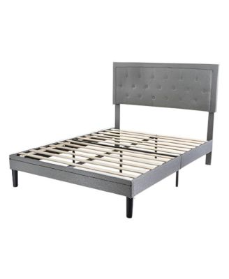 Linen Upholstered Platform Bed Frame with Button-Tufted Headboard