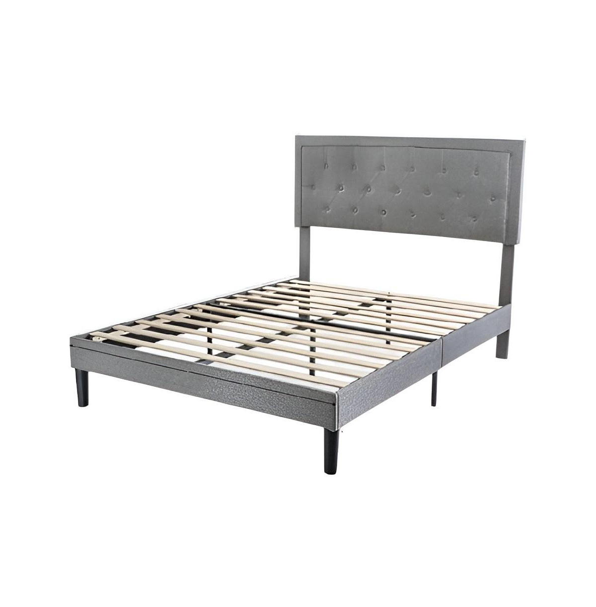 Slickblue Linen Upholstered Platform Bed Frame with Button-Tufted Headboard - Grey Full