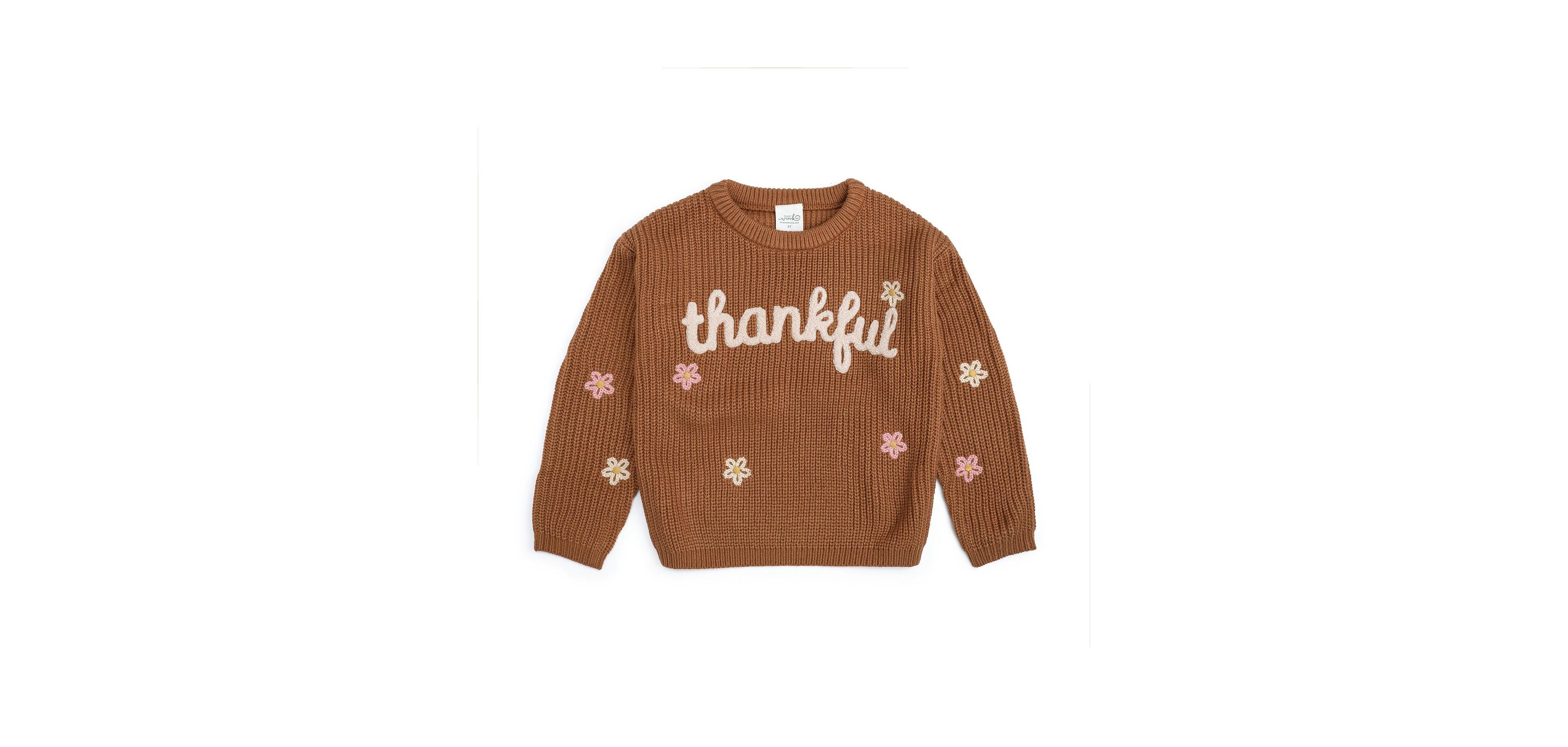 Sweet Wink Baby Girls' Thankful Thanksgiving Crewneck Knit Floral Sweater