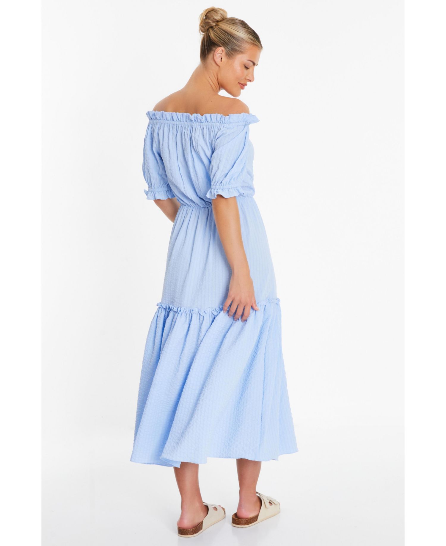 Women's Woven Textured Bardot Maxi Dress