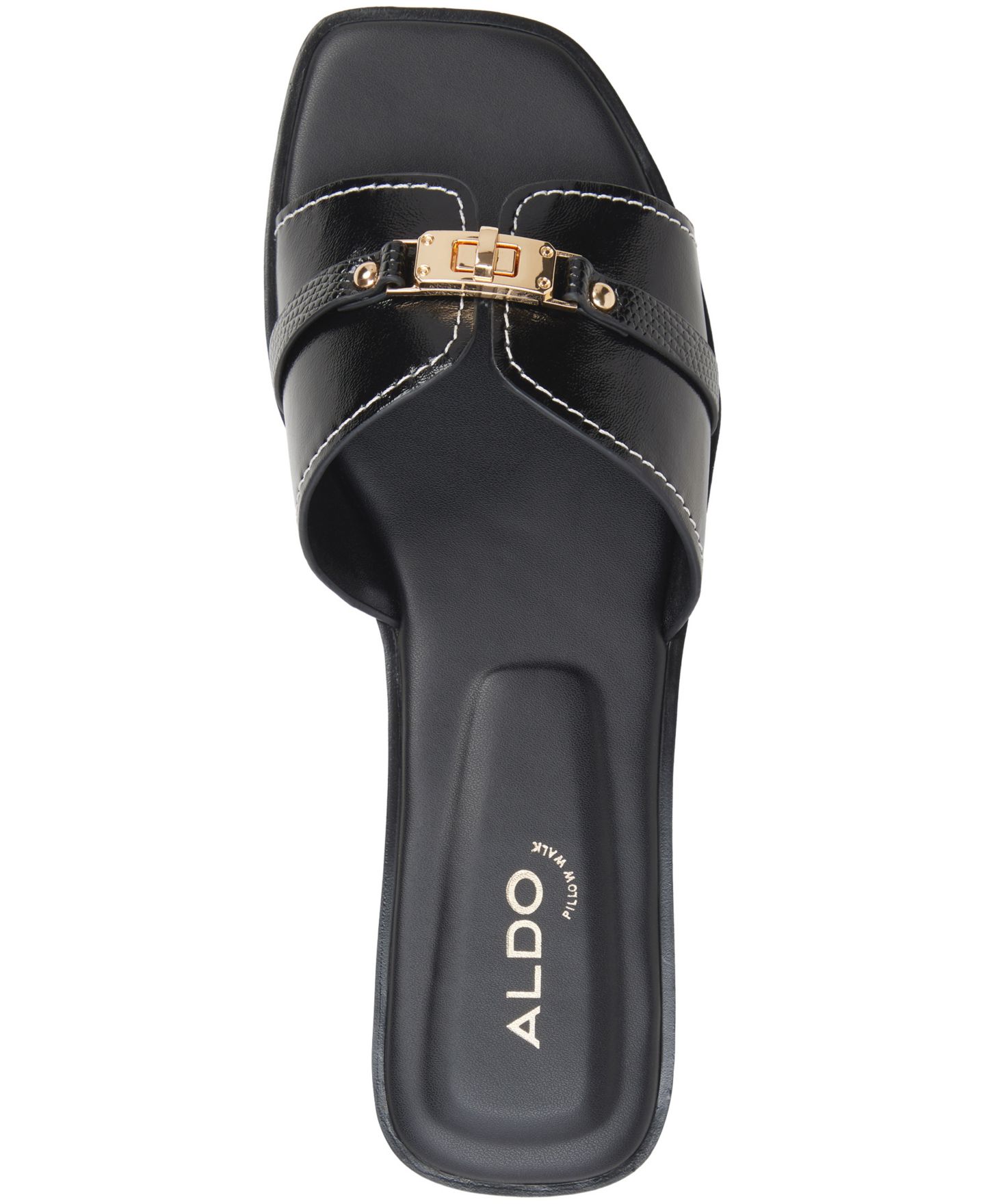 Женские сандалии ALDO Francea Slip-On Flat, цвет: Чёрный блестящий — фото 4