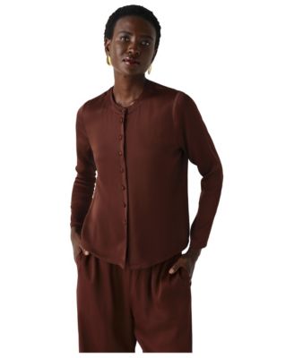 Women's Efie Satin-Back Crepe Collarless Long-Sleeve Blouse