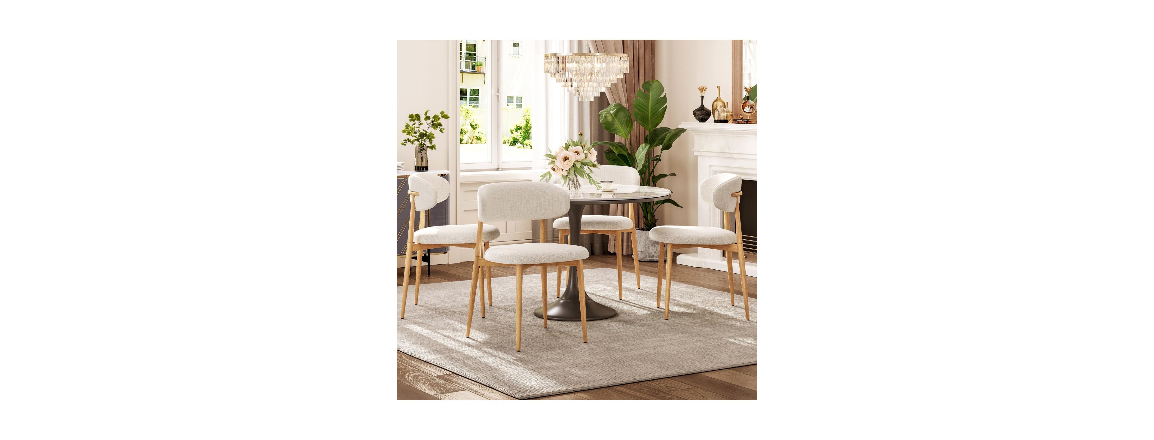 Maison Boucle Modern Upholstered Dining Chairs Set of 4, Metal Frame Kitchen Chairs, Ergonomic Backrest, Adjustable Foot Pads