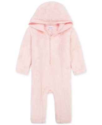 Baby Girls' Hooded Sherpa Long-Sleeve Coveralls