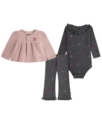 Baby Girls' Babywear Long-Sleeve Cardigan, Bodysuit and Pants, 3-Piece Set