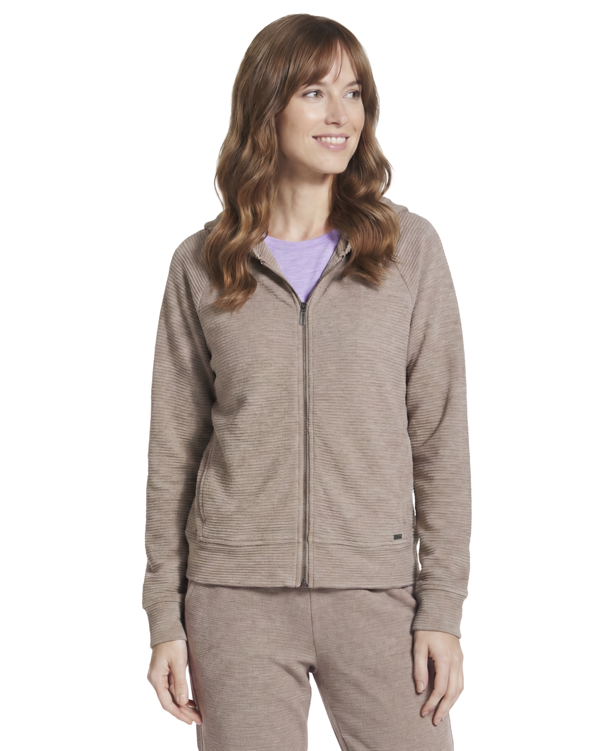 Skechers Women's Go Luxe Ottoman Hooded Full-Zip Raglan-Sleeve Jacket - Heather Desert