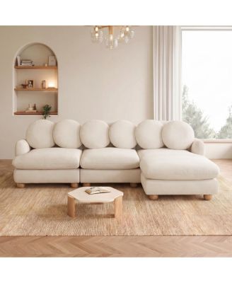 Chenille Modular Sectional Sofa, 3 Seater Deep Seat Couch with Movable Ottoman 6 Throw Pillows, for Living Room, Bedroom and Apartment