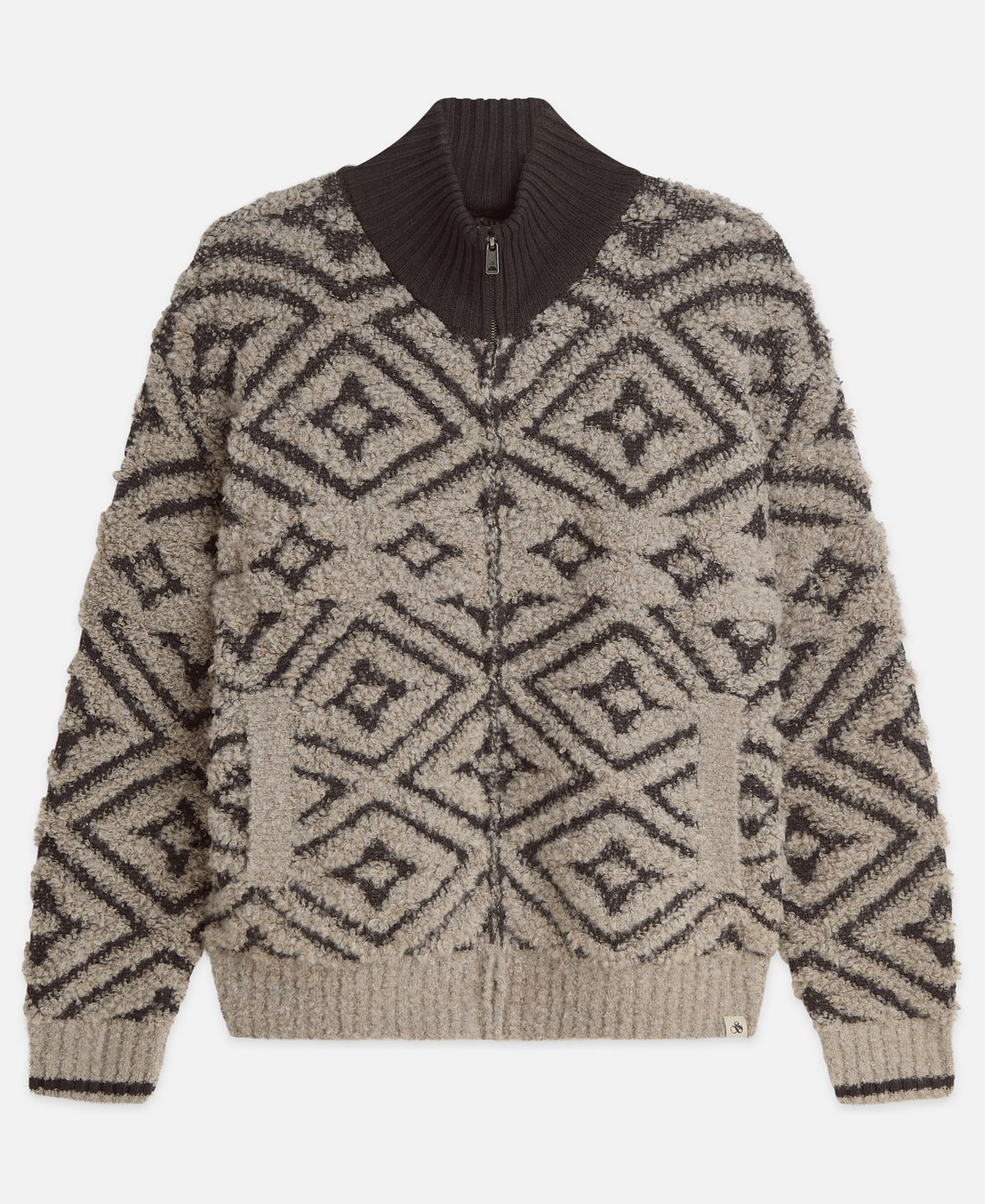 Мужской жаккардовый пуловер из шерстяной смеси Scotch & Soda на молнии, цвет: Орех — фото 4