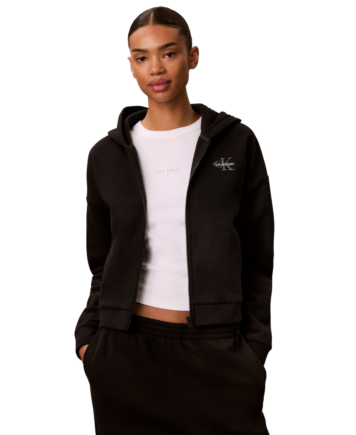 Calvin Klein Performance Women's Monogram Brushed French Terry Full-Zip Hoodie