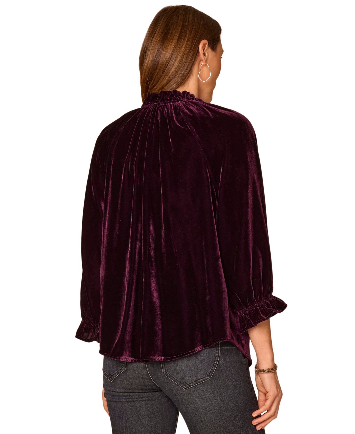 Women's Petite 3/4-Sleeve Velvet Split-Neck Blouse