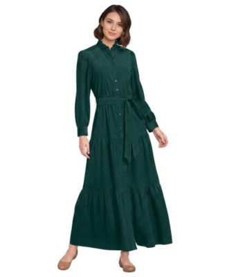 Women's Tiered Corduroy Long-Sleeve Dress