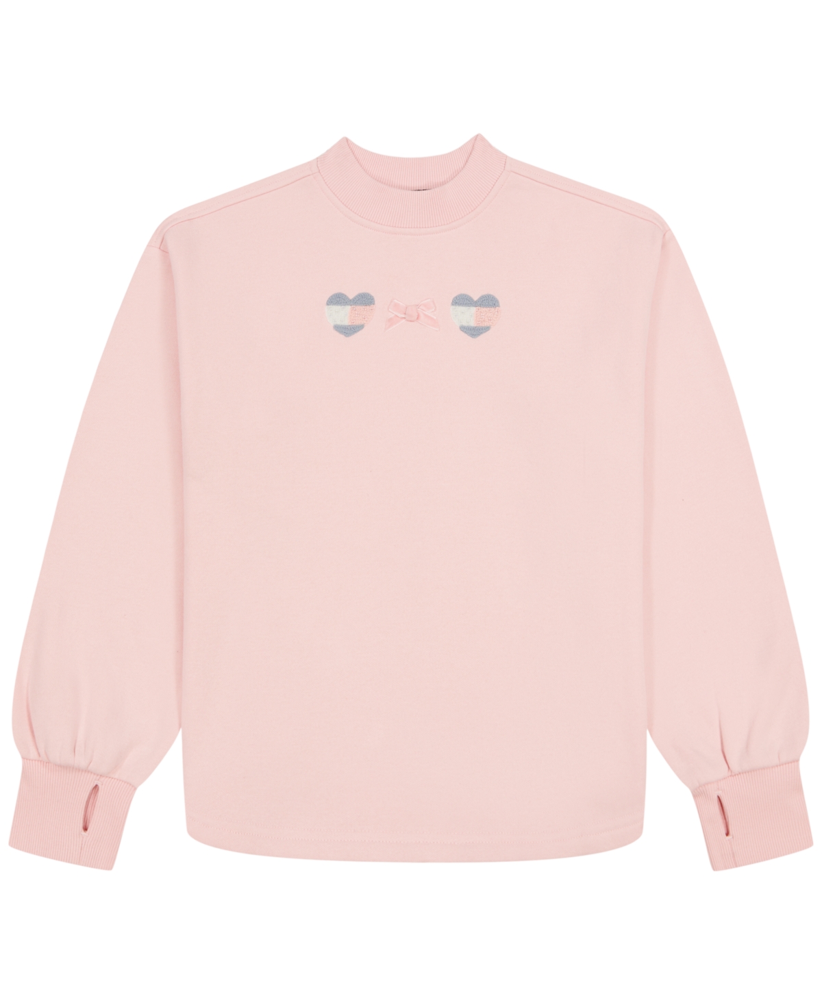 Tommy Hilfiger Girls' 4-16 Mock-Neck Drop-Shoulder Ribbed-Thumbhole Cuffs Sweatshirt - Lotus
