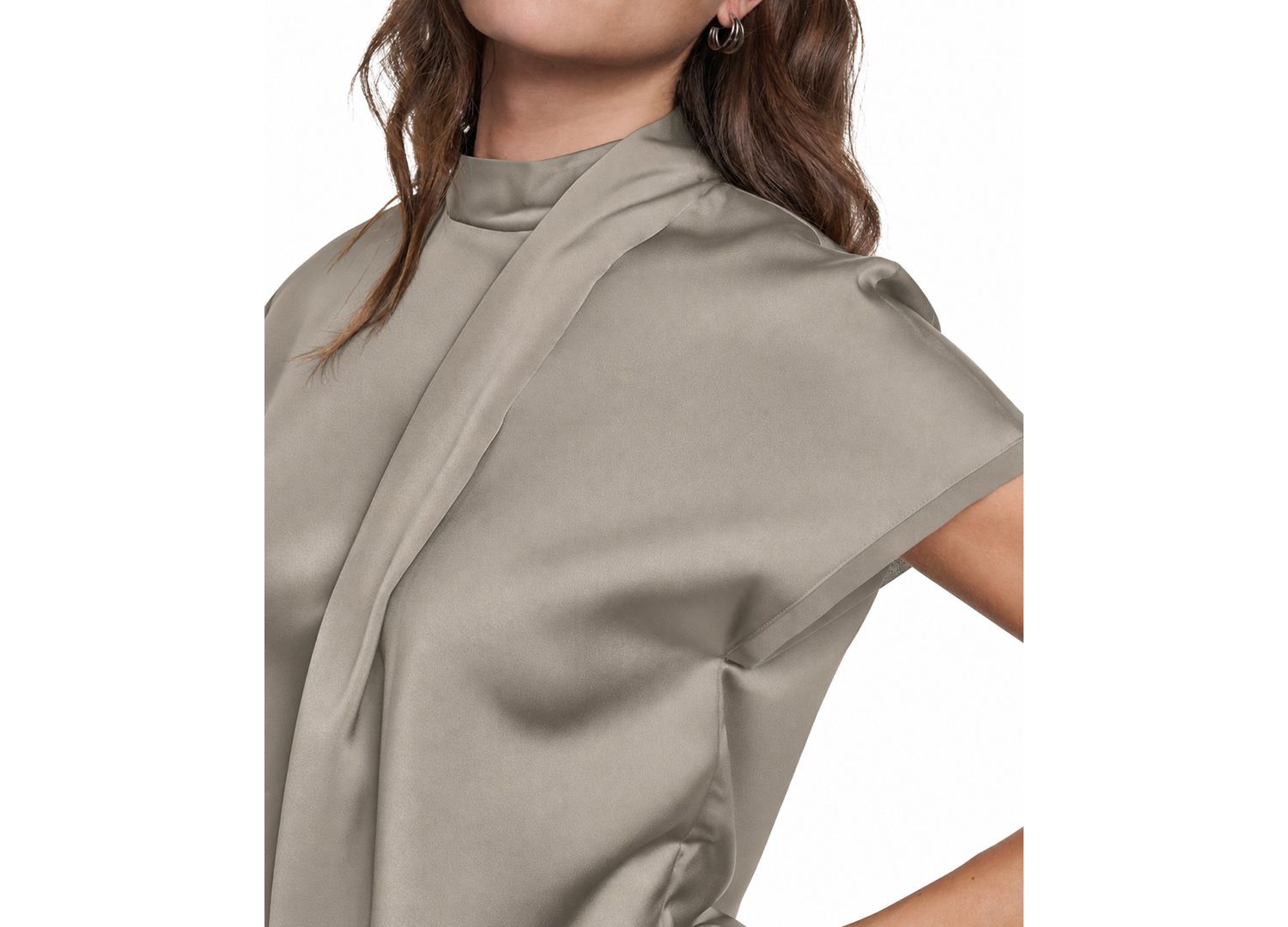 Women's Short-Sleeve Mock-Neck Satin Blouse