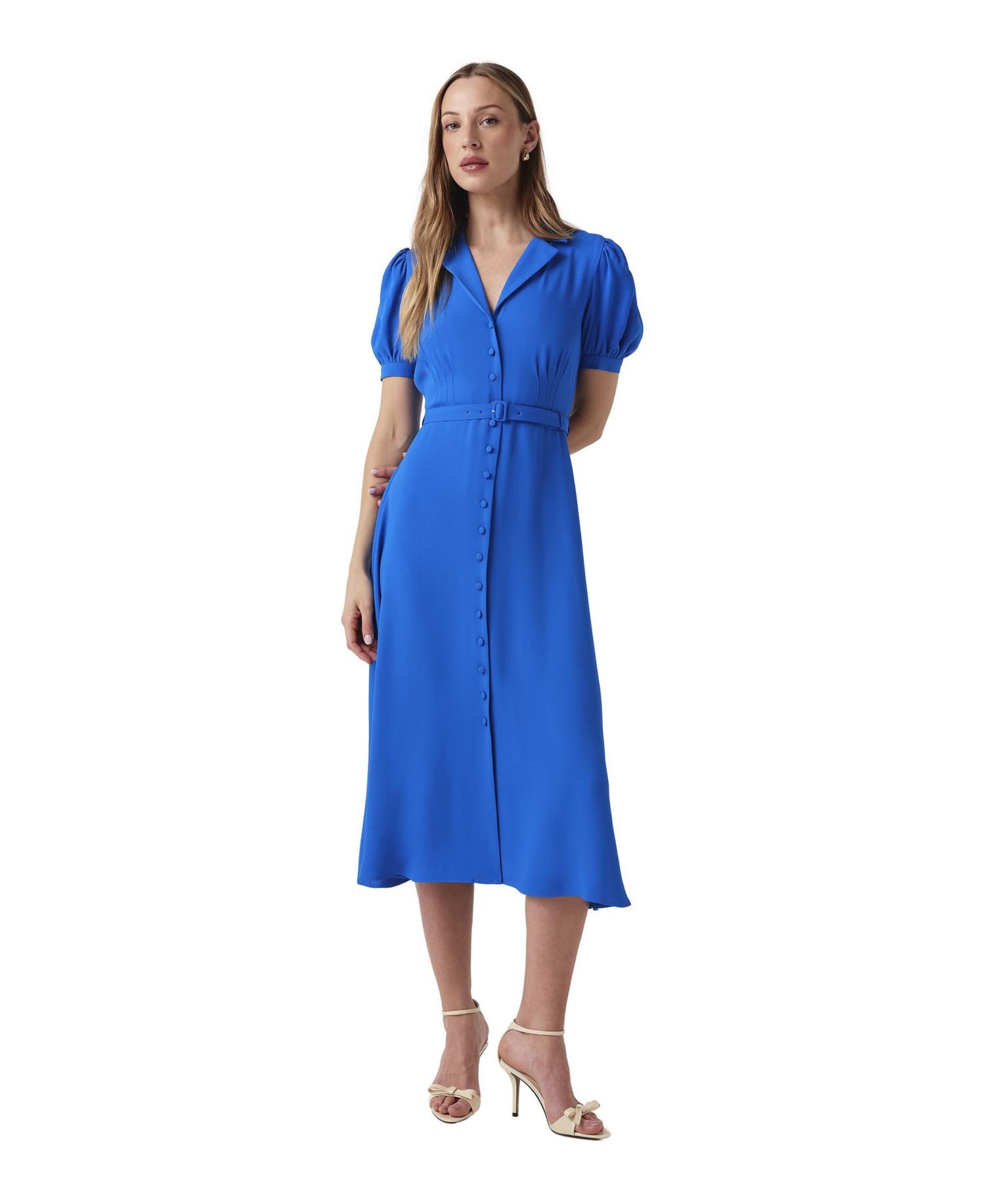 Women's Phoebe Puff-Sleeve Belted Midi Shirt Dress