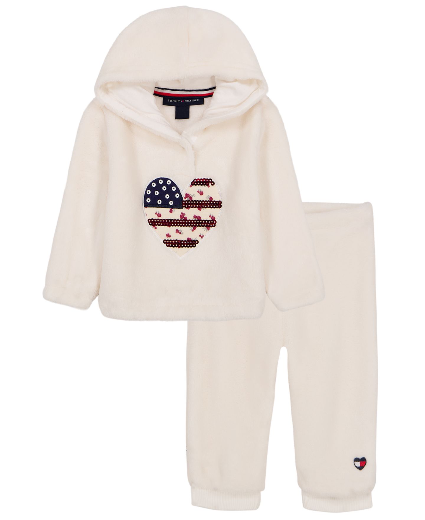 Tommy Hilfiger Baby Girls' Sherpa Hooded Jacket and Joggers, 2-Piece Set, цвет: Egret — фото 1
