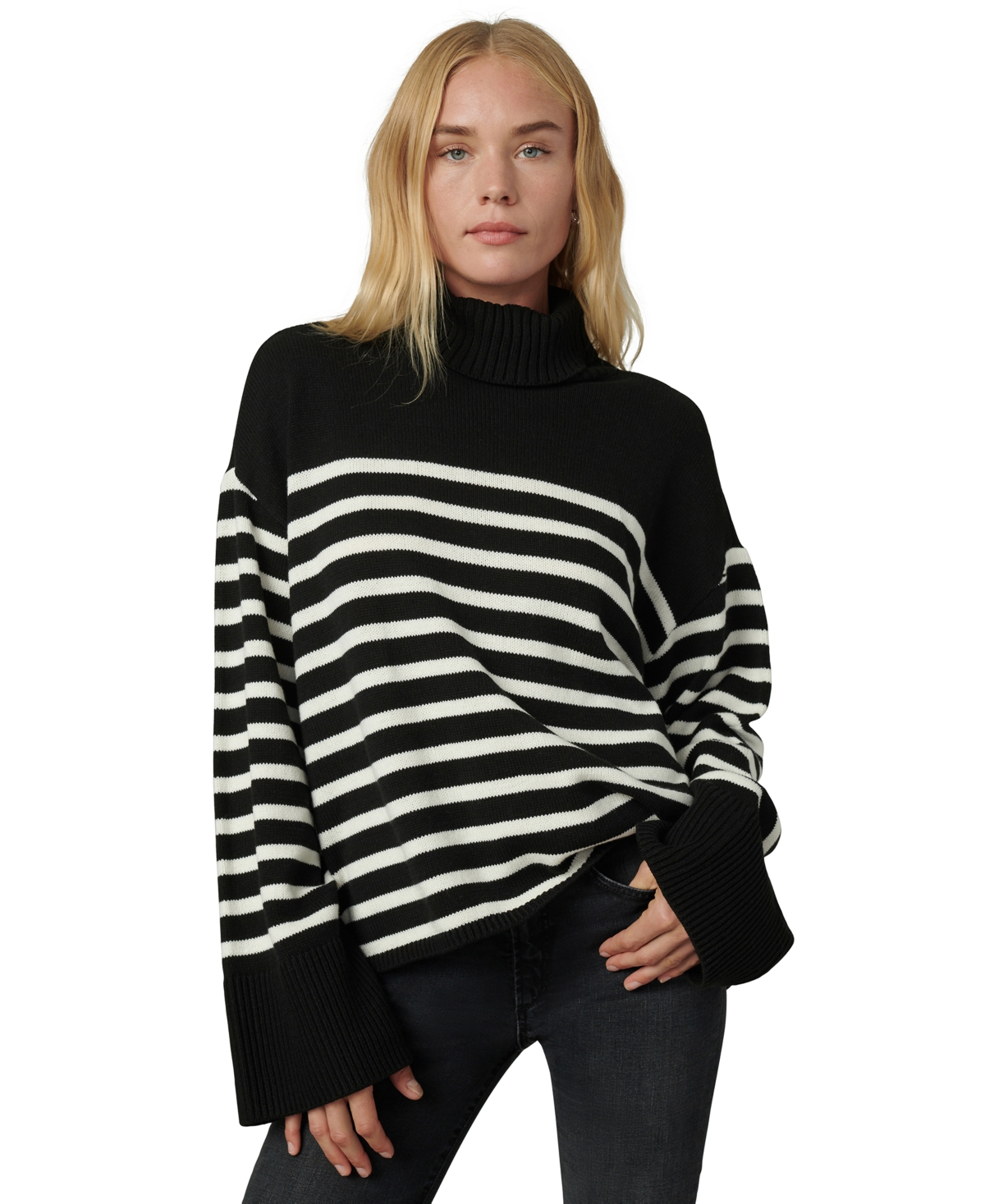Joe's Jeans Women's Penelope Oversized Turtleneck Striped Sweater
