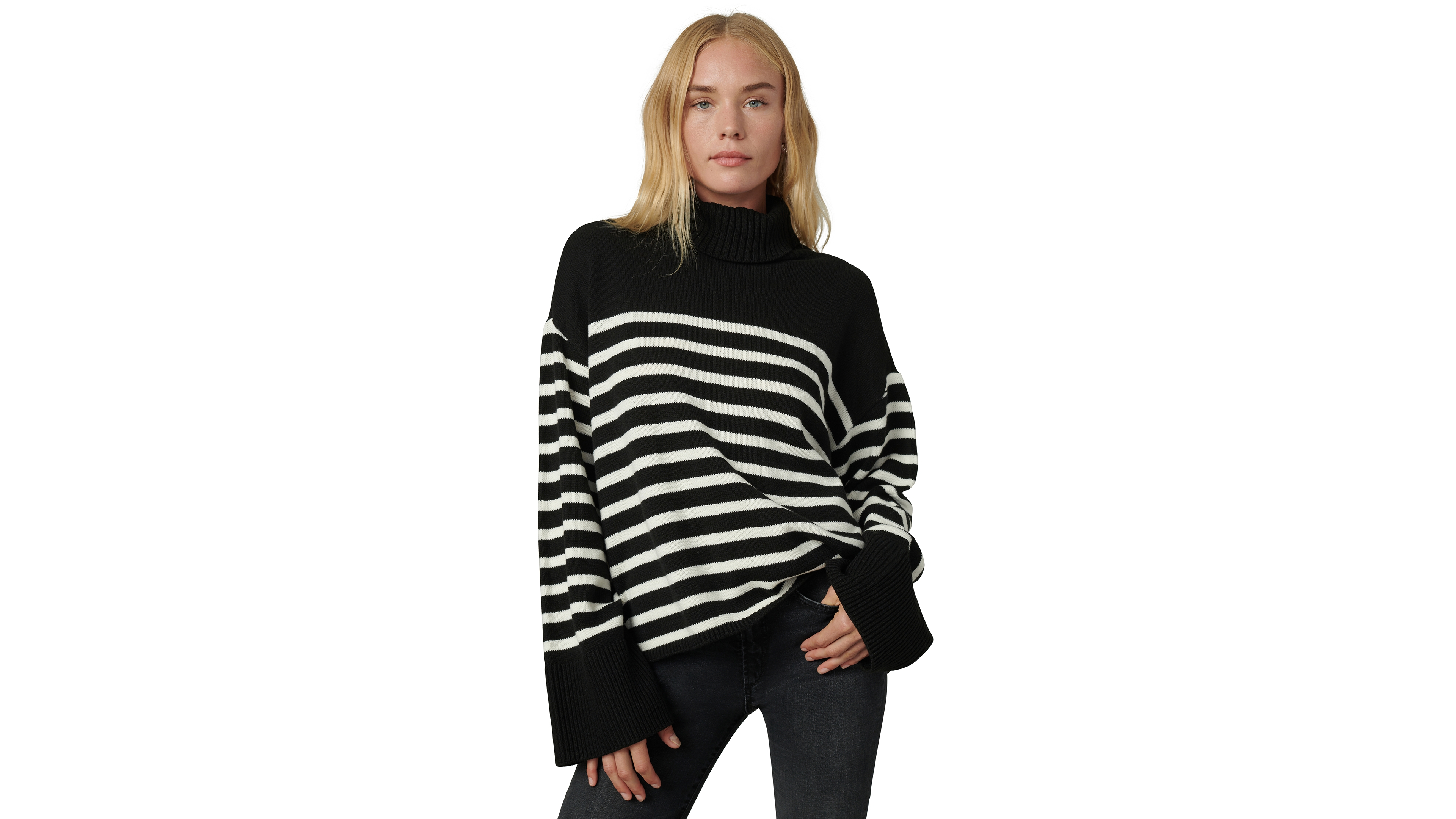 Joe's Jeans Women's Penelope Oversized Turtleneck Striped Sweater