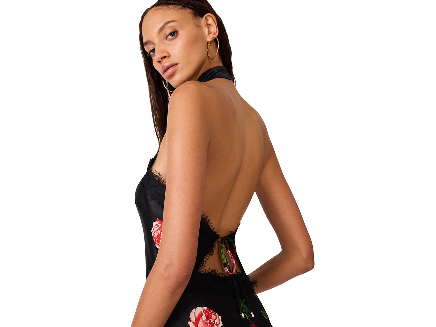 Женское платье Steve Madden Lillienne Halter Floral Maxi, цвет: Чёрный разноцветный — фото 4