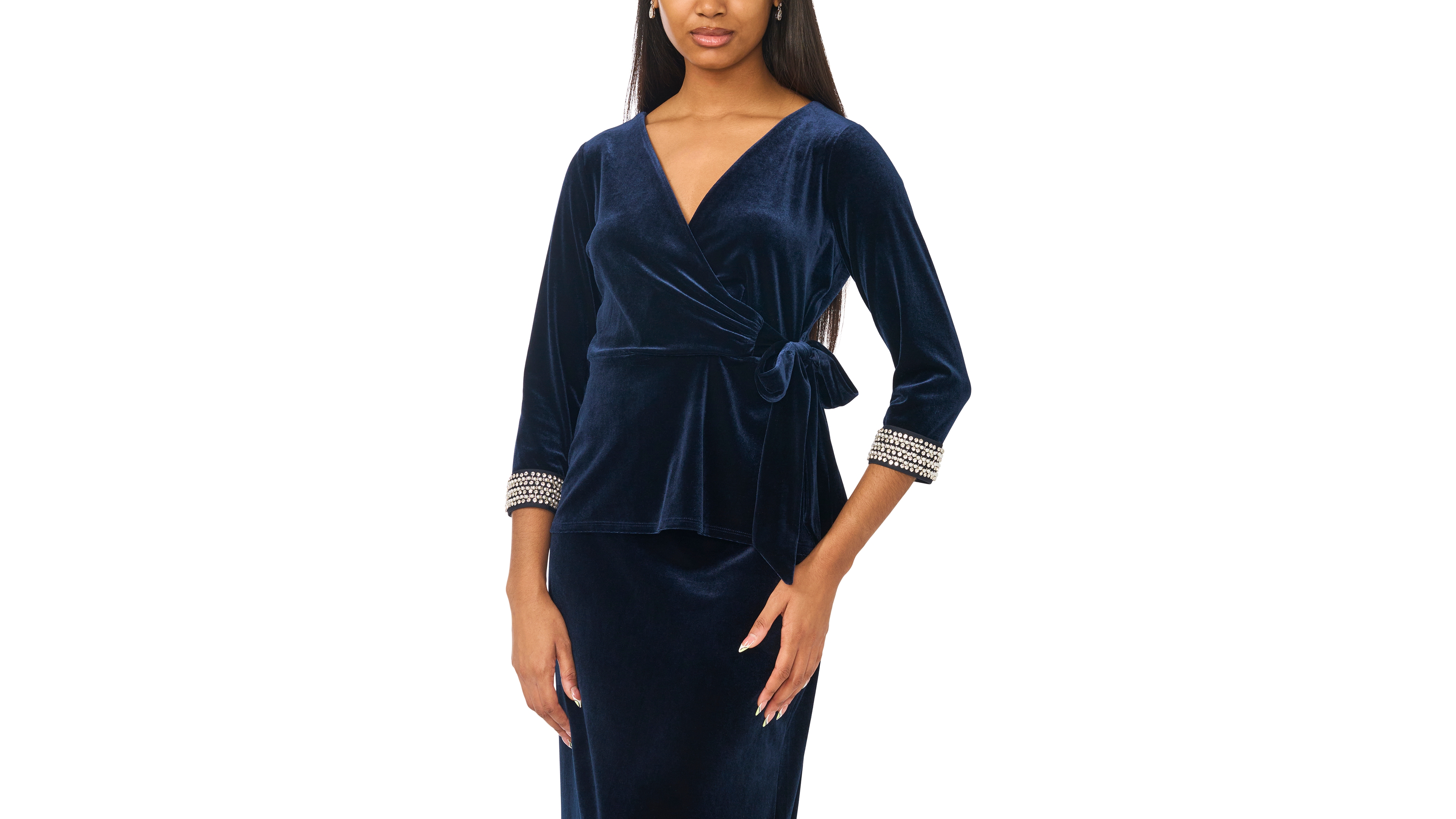 Msk Petite V-Neck 3/4-Sleeve Faux-Wrap Top