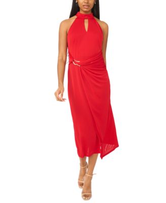 Women's Keyhole Neckline Asymmetrical Waist Midi Dress