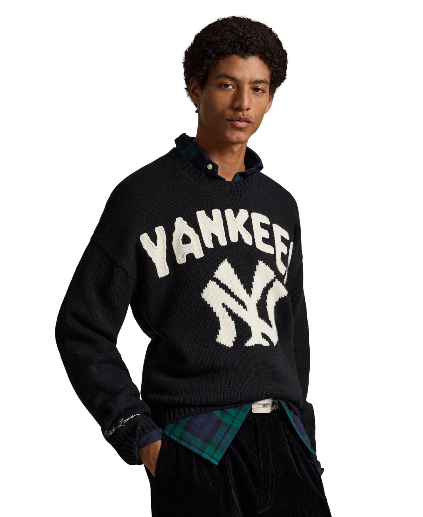 Мужской свитер Polo Ralph Lauren Yankees Wool-Alpaca Relaxed-Fit Crewneck, цвет: Чёрный разноцветный — фото 1