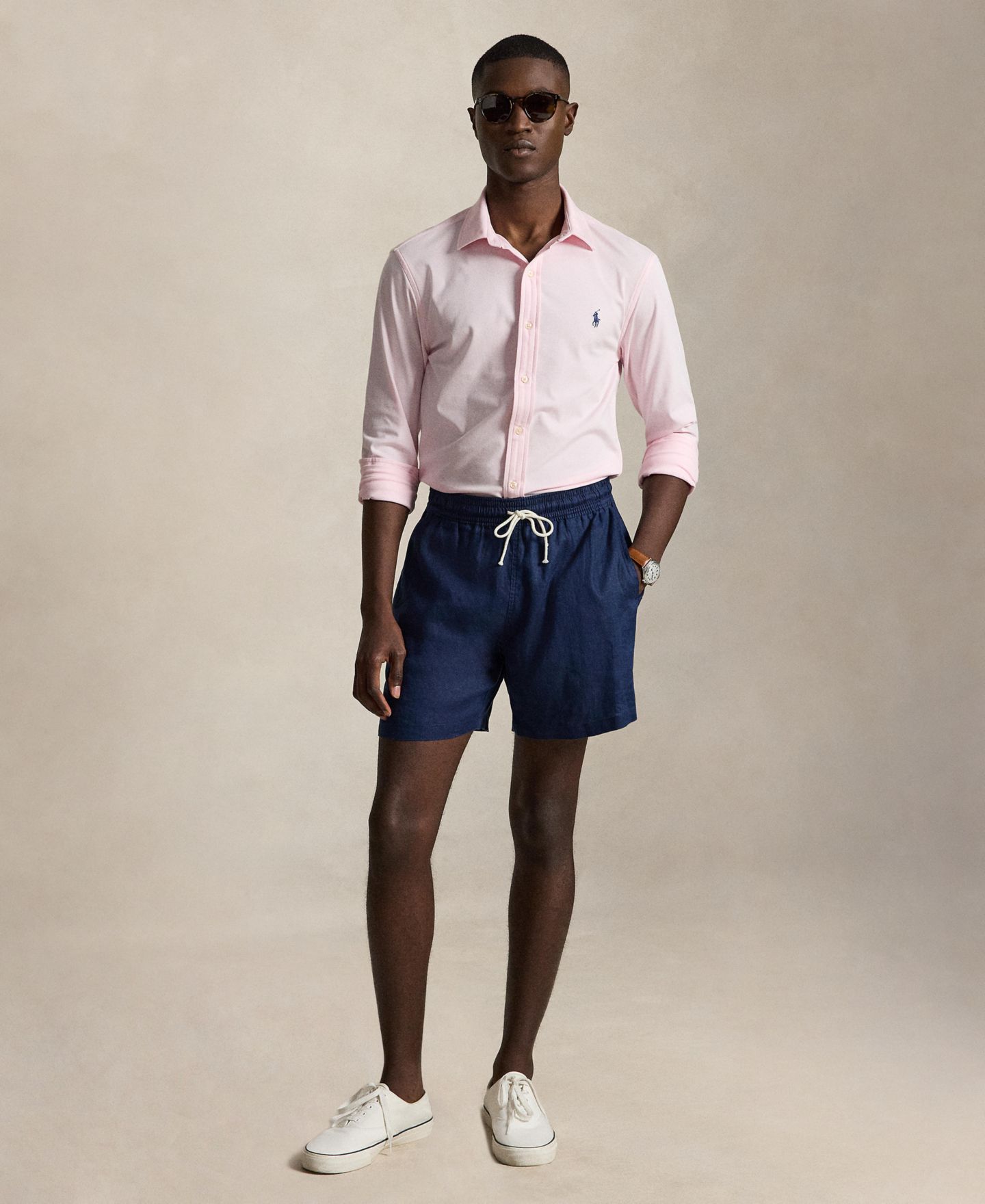Мужская рубашка Polo Ralph Lauren Stretch Knit Oxford, цвет: Розовый / Белый — фото 2