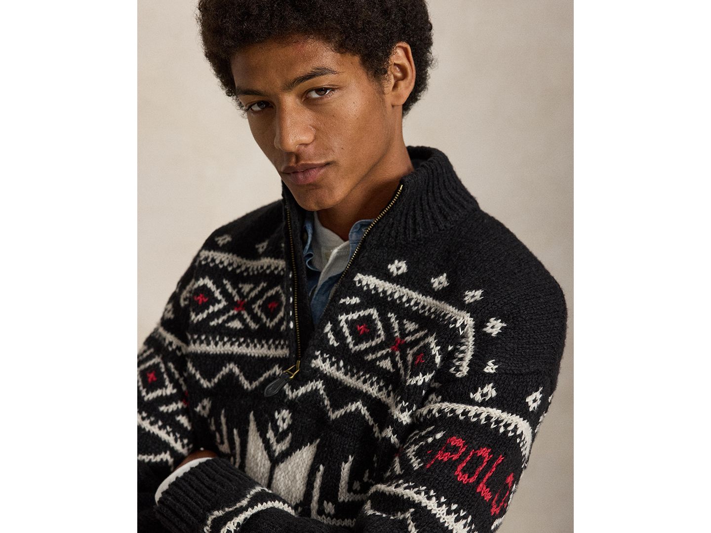 Мужской свитер Polo Ralph Lauren Fair Isle Quarter-Zip, цвет: Чёрный комбинированный — фото 4