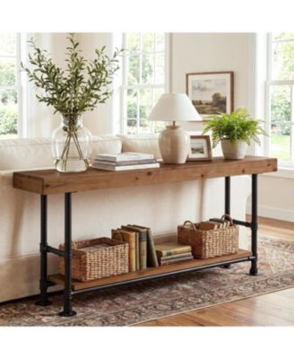 Solid Wood Entryway Table with Storage Shelf  63 Inch