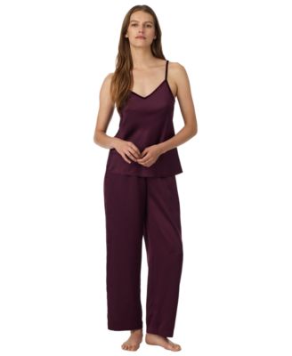 Women's Satin V-Neck Sleeveless Camisole Top and Pants, 2-Piece Set