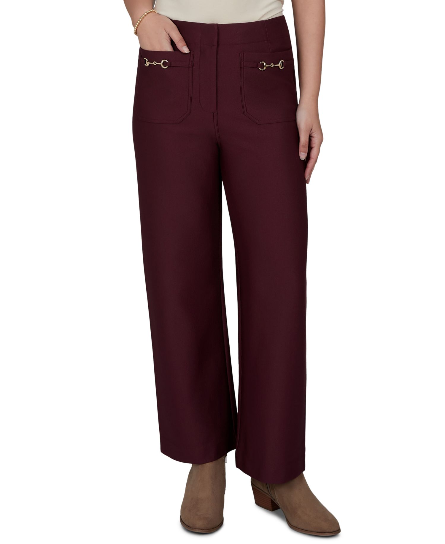 Petite Solid Pique Wide Leg Pull-On Pants