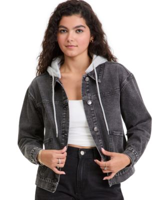 Juniors' Hooded Denim Jacket