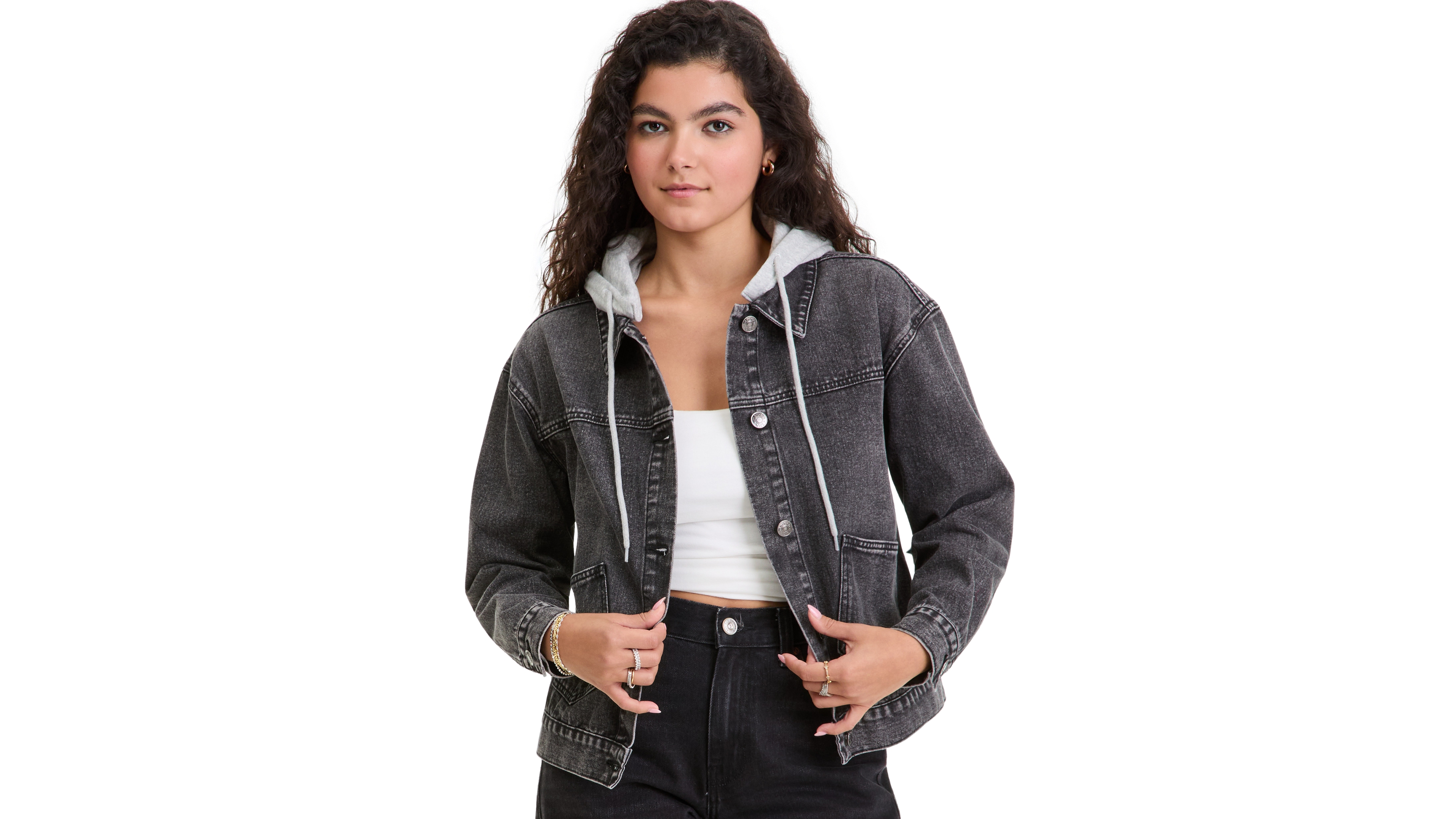 Madden Girl Juniors' Hooded Denim Jacket