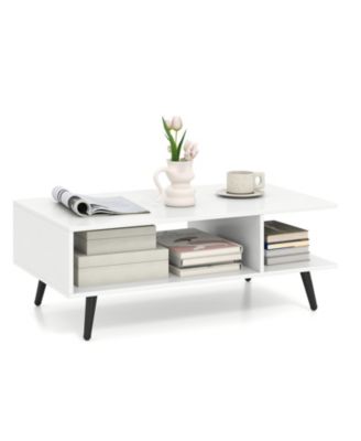 Mid Century Modern Rectangle Coffee Table 2 Tier Accent Table with 2 Open Compartments
