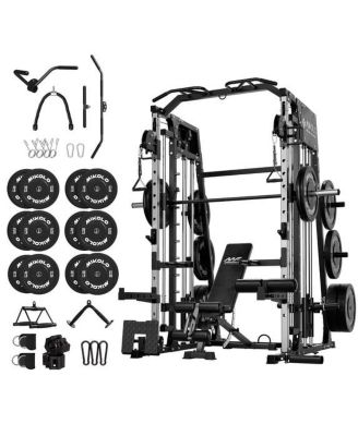 Smith Machine Home Gym, 2200 lbs Power Rack Cage with Cable Crossover, Power Rack with 1200LB Capacity Weight Bench and 230 lbs Weight Plate